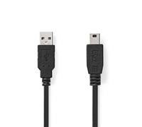 NEDIS Cavo USB - USB 2.0 - Connettore USB-A - USB Mini-B 5 pin maschio - 480 Mbps - Nichelato - 3.00 m - Rotondo - PVC - Nero - Etichetta