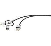 Cavo USB Renkforce USB 2.0 Spina USB-A spina USB-C spina USB-Micro-B spina Lightning Apple 300 m grigio scuro con maniche (RF-3