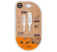 Cavo USB Tech One Tech TEC2006 USB-A a USB-C 1m 2,4A Nylon Bianco
