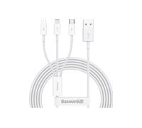 Cavo USB 3 in 1 di qualità superiore per iPhone, Lightning, USB-C, microUSB, 3,5 A, 1,5 m, bianco.