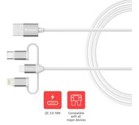 Verbatim Essentials - Cavo 3 in 1 da USB-A a USB-C, Micro & Lightning, 18 W, QC 3.0, cavo dati per iPhone 17 16, Samsung Galaxy S25, Google Pixel 9, iPad, MacBook Air, cavo di ricarica rapida USB C