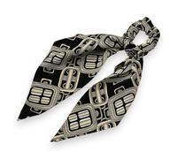 Cavolo Foulard Lungo per Capelli in Raso Stampato Chevron Grafica Beige