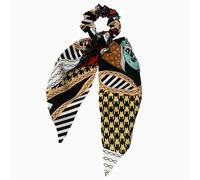 Cavolo Foulard Lungo per Capelli in Raso Stampato Mix and Match Nero