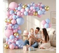 CavspkArt Kit di 126 palloncini rosa e blu, palloncini per rivelare il genere, palloncini rosa pastello blu oro per baby shower, decorazioni per feste di compleanno