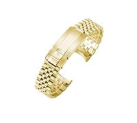 CAWEUER Compatibile con Rolex Log Green Blackwater Ghost Submariner Cinturino Uomo Gentleman 20mm Greenwich Fibbia Pieghevole Oro Solido Acciaio Cinturino(All gold)