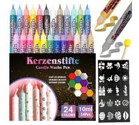 CAwished Set di pittura per candele da 10 ml con adesivi ritagliati e strumenti in spugna, penne per cera per candele, ideale per decorare e progettare (24 colori)