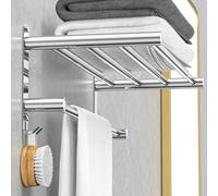 CAXIMSY Barra portasciugamani regolabile per montaggio a parete per bagno, 43-78 cm, adesivo, in acciaio inossidabile, porta asciugamani da bagno per WC, cucina, doppio gancio per asciugamani