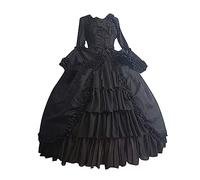 Caxndycing Abito da ballo da donna, medievale, a maniche lunghe, a tromba, con volant, stile rococò, Lolita, maxi abito con scollo quadrato, lunghezza a terra, stile vintage, gotico, linea ad A, con
