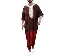 Caxndycing Abito da uomo musulmano dal Medio Oriente, vesti saudite, colletto ricamato, Kaftan da preghiera, Thobe, abito marocchino islamico, Colore: rosso, L