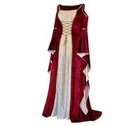 Caxndycing Abito medievale da donna in velluto, abito in raso, per il rinascimento vittoriano, maxi abito vintage retrò, maniche a tromba, abito lungo, maxi abito da cocktail, Colore: rosso, XXXL