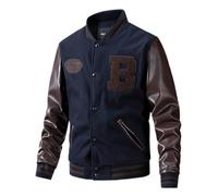 Caxndycing Bomber da uomo in pelle patchwork giacca da baseball Tom Hardy Venom Letterman Varsity Bomber, giacca da pilota, colletto leggero, sportivo, con ricamo, giacca a vento con tasche, Blu, M