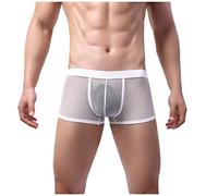 Caxndycing Boxer da uomo a metà salita, boxer da uomo, in rete, traspirante, per il tempo libero, funzionale, a U, convesso, sexy, in cotone, bianco, S