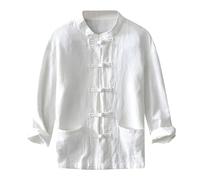 Caxndycing Camicia da uomo cinese Camicia tradizionale Kung Fu Tai Chi Wushu Classico Tangzhuang Stile Manica Lunga Camicia Costumi cinesi, bianco, L