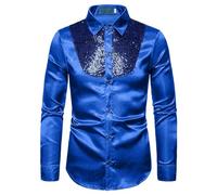 Caxndycing Camicia da Uomo Lucida Slim Fit in Satin a Manica Lunga per Tempo Libero, Business, Camicia per Festa, Nightclub, Disco, Camicia Anni 70-80, Costume da Festa a Tema Hippie, Capodanno