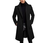 Caxndycing Cappotto invernale da uomo con risvolto lungo, trench con bottoni, giacca a vento, antivento, per inverno, tinta unita, comodo, per il tempo libero, alla moda, per la mezza stagione, Nero
