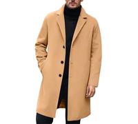 Caxndycing Cappotto invernale da uomo con risvolto lungo, trench con bottoni, giacca a vento, antivento, per inverno, tinta unita, comodo, per il tempo libero, giacca a vento alla moda, cachi, M