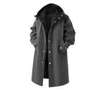 Caxndycing - Cappotto invernale da uomo, lungo, con cappuccio, doppiopetto, con tasche, termico, spesso, in lana, caldo, per il passaggio tra le stagioni, con cappuccio, grigio scuro, M