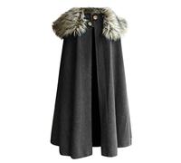 Caxndycing Collo di pelliccia da uomo, mantello vichingo, medievale, gotico, vintage, poncho, lana, collo di pelliccia, invernale, caldo, lungo, cardigan, outwear retrò, feste, cosplay, Halloween,