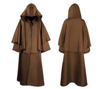 Caxndycing Costume di Halloween, da uomo, a maniche lunghe, medievale, con cappuccio, vintage, tinta unita, per il rinascimento vichingo, Steampunk, tunica gotica, caffè, XL