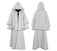 Caxndycing Costume di Halloween, da uomo, a maniche lunghe, medievale, con cappuccio, vintage, tinta unita, per il rinascimento vichingo, Steampunk, tunica gotica, bianco, XXL