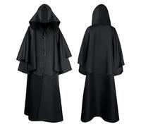 Caxndycing Costume di Halloween, da uomo, a maniche lunghe, medievale, con cappuccio, vintage, tinta unita, per il rinascimento vichingo, Steampunk, tunica gotica, Nero , S