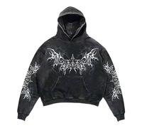 Caxndycing Costume di Halloween da uomo, con scheletro, a maniche lunghe, con teschio, oversize, felpa da uomo, streetwear, giacca con cappuccio, alla moda, Y2K, con cappuccio Gothic Punk Crop Top, 02