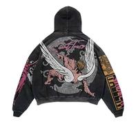 Caxndycing Costume di Halloween da Uomo, Felpa con Cappuccio da Uomo, a Maniche Lunghe, con Teschio, Oversized, Hoodie, Streetwear, Cappuccio alla Moda, Y2K, Gotico, Punk, Crop Top, 03 nero., S