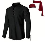 Caxndycing Costume medievale da uomo, set completo per il rinascimento dei pirati, costume da pirata da uomo con camicia, pantaloni accessori per carnevale, cosplay, Halloween, festival