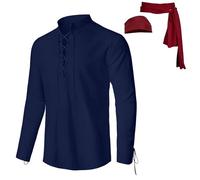 Caxndycing Costume medievale da uomo, set completo per il rinascimento dei pirati, costume da pirata da uomo con camicia, pantaloni accessori per carnevale, cosplay, Halloween, festival