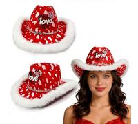 Caxndycing Cowboy - Cappello da donna per San Valentino, con scritta "Love" e morbido rivestimento in pelliccia, per carnevale, feste, San Valentino