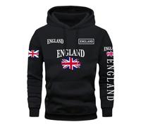 Caxndycing Felpa con cappuccio da uomo con bandiera del Regno Unito, felpa con cappuccio, con coulisse, per il tempo libero, per uomo, autunno, inverno, maglione regolare, Nero , 3XL