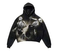 Caxndycing Felpa con cappuccio da uomo oversize con stampa 3D a teschio, Y2K, con stampa scheletro, per Halloween, costume da steampunk gotico, con cappuccio Streetwear Harajuku, 02 nero, XL