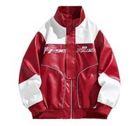 Caxndycing Giacca bomber da uomo College Oversized Patchwork Giacche Stampate Vintage 90S Racing Zip Manica Lunga Sweat Jacket Vintage Letter Racer Varsity Giacca da baseball, Colore: rosso, M