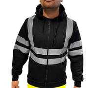 Caxndycing Giacca con cappuccio da uomo, con strisce catarifrangenti, alta visibilità, con cappuccio, con cappuccio, riflettente, maglione di sicurezza per uomo, Nero , XXXL