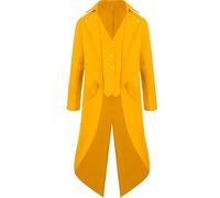 Caxndycing Giacca da frack, stile gotico, costume da Halloween, da uomo, steampunk, rinascimentale, da uomo, medievale, vintage, uniforme, lunga smoking per carnevale e cosplay, giallo., L
