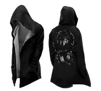 Caxndycing Giacca da motociclista da uomo, mito nordico, giacca da motociclista, lunghezza media, con cappuccio, per uomo, rune vichinghe, stile retrò, alla moda, personalità da motociclista, Nero