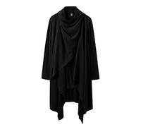 Caxndycing Giacca da uomo Cinese Lunghe Camicie Tang Stile Laico Trench Cinese Lino Canapa Cappotto Arti Marziali Irregolare Cardigan Strati Tradizionali Robe per Kung Fu Tai Chi, Nero , L