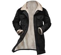 Caxndycing Giacca invernale da uomo, calda foderata in pile, con bottone e tasche, vintage, colletto rovesciato, in pelle scamosciata, per il tempo libero, per le mezze stagioni, autunno e inverno