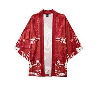 Caxndycing Giapponese Kimono Robe Cappotto Uomo Giapponese Primavera ed Estate Kimono Cardigan Giapponese Stampato Sottile Giacca Taoista Abbigliamento, Colore: rosso, XL