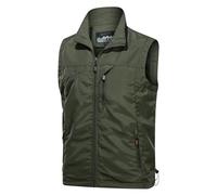 Caxndycing Gilet da pescatore da uomo, leggero, da caccia, senza maniche, con molte tasche, per la caccia, il campeggio, il lavoro, traspirante, per lo sport, multifunzione, verde, L