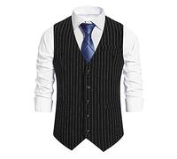 Caxndycing Gilet da uomo Busines, casual, senza maniche, vintage, retrò, Elégant Slim Fit, basic, a righe, elegante, per matrimonio, affari, Nero , XL