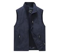 Caxndycing Giubbotto della giungla da campeggio, per il tempo libero, per la caccia, per l'escursionismo, per lo sport, da viaggio, per la caccia, per il pescatore, con molte tasche, Blu scuro, L