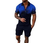 Caxndycing jordan - Tuta sportiva da uomo, 2 pezzi, estiva, a maniche corte, per lo sport, per il tempo libero, polo + pantaloni corti, pantaloni sportivi, Blu, L