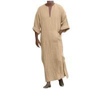 Caxndycing Kaftano da Uomo Jalabiya da Uomo in Cotone con Collo Alto, Robe Araba, Abbigliamento Lungo Musulmano, Thobe, Camicie, Abbigliamento per la Preghiera per Uomini, Abaya Musulmana, Tunika