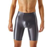 Caxndycing Leggings da uomo lucidi a olio, collant modellanti, biancheria intima da uomo, leggings corti, sexy, trasparente, in nylon, Z2 grigio., M