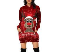 Caxndycing Maglione natalizio da donna, abito natalizio a quadri, divertente motivo invernale, a spalla singola, lunghezza al ginocchio, a maniche lunghe, per Natale, feste, gonna a pieghe, Vino, XXL