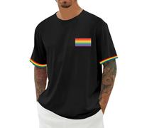 Caxndycing Overized Maglietta da uomo con stampa arcobaleno, a maniche corte, LGBTQ Pride Parade Outfit CSD Party Sportshirt Rainbow Bandiera Sportshirt Gay Love Abbigliamento, Nero , 5XL