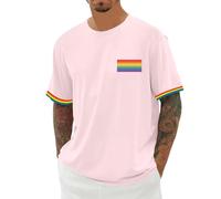 Caxndycing Overized Maglietta da uomo con stampa arcobaleno, a maniche corte, LGBTQ Pride Parade Outfit CSD Party Sportshirt Rainbow Bandiera Sportshirt Gay Love Abbigliamento, Colore: rosa., 5XL