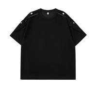 Caxndycing Oversized - Maglietta da uomo a maniche corte, scollo rotondo, in cotone, a maniche corte con cerniere, vestibilità larga, Y2K Streetwear, Nero , XXL