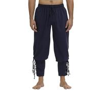 Caxndycing Pantaloni in lino da uomo medievale, da uomo, lunghi, in lino, con lacci, pantaloni da pirata vichinghi pirati, pantaloni caprici rinascimentali viktorian 7/8 chino, Blu mare, XL